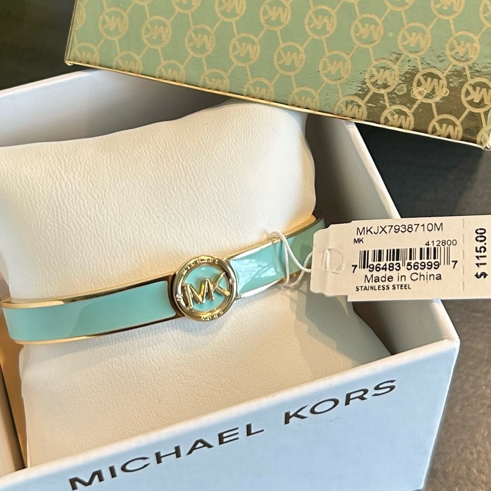 NEW Michael Kors NWT Teal Blue Green Tiffany Blue Gold Tone Bracelet